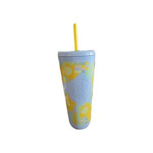 Starbucks Spring 2025 24 oz Cup Tumbler Pastel Blue Yellow Flower Floral New